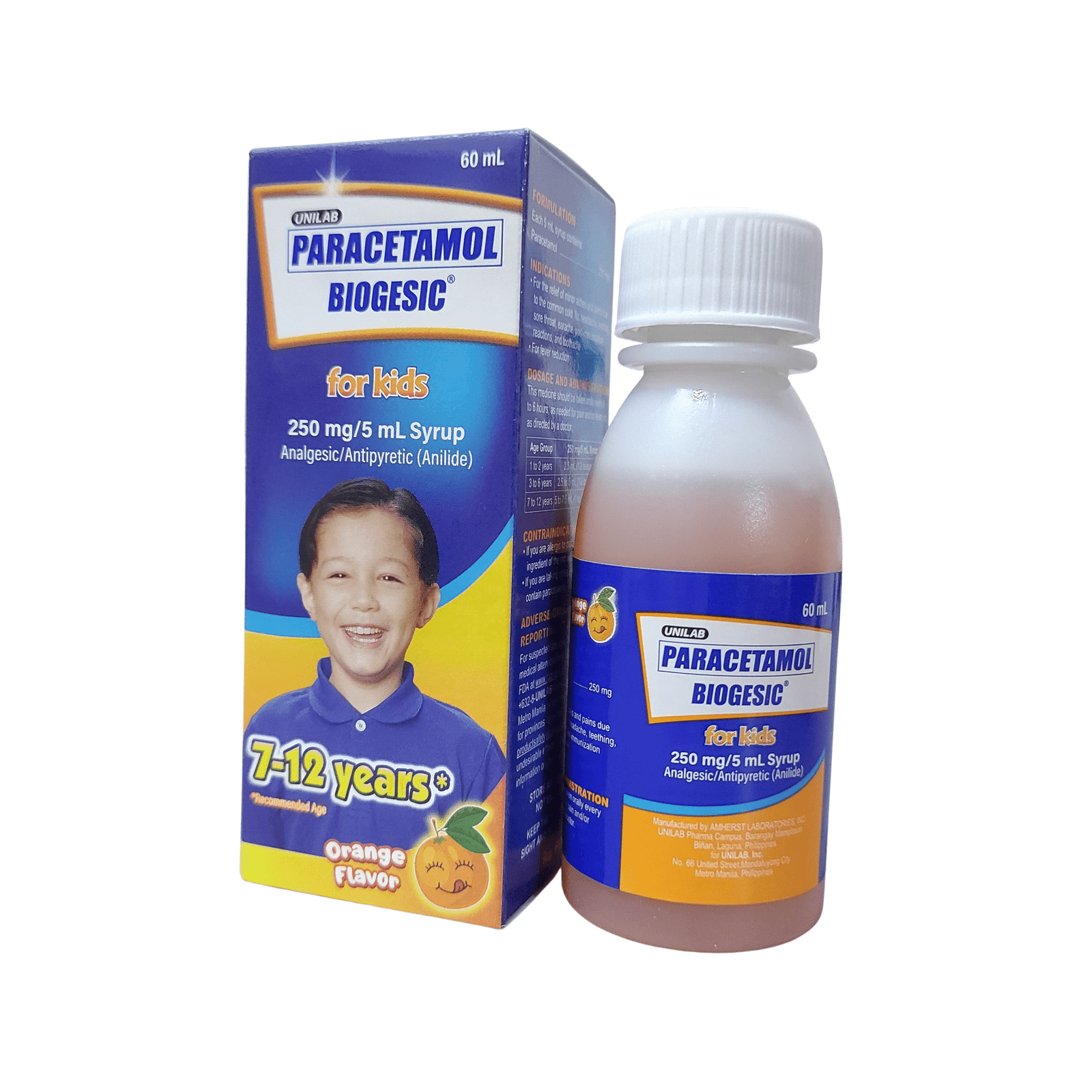paracetamol_biogesic_250mg_60 Biogesic 7-12 years 250mg /5mL Syrup 60mL - Image 1